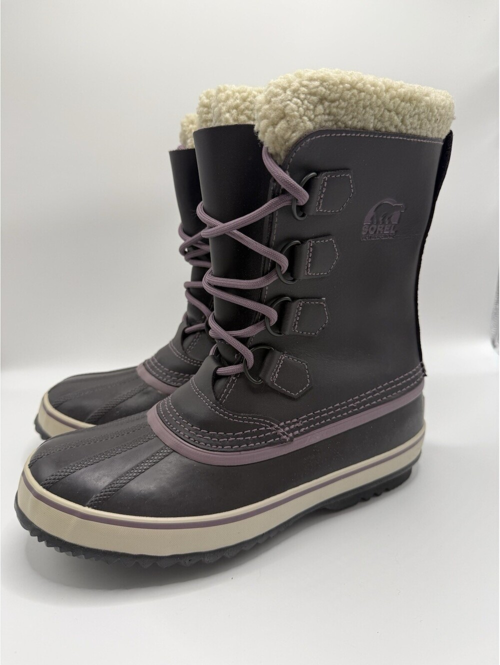 Sorel Winter Carnival Boot Womens Sz 8 Shoes Gray Leather Lace Up WP Insulated